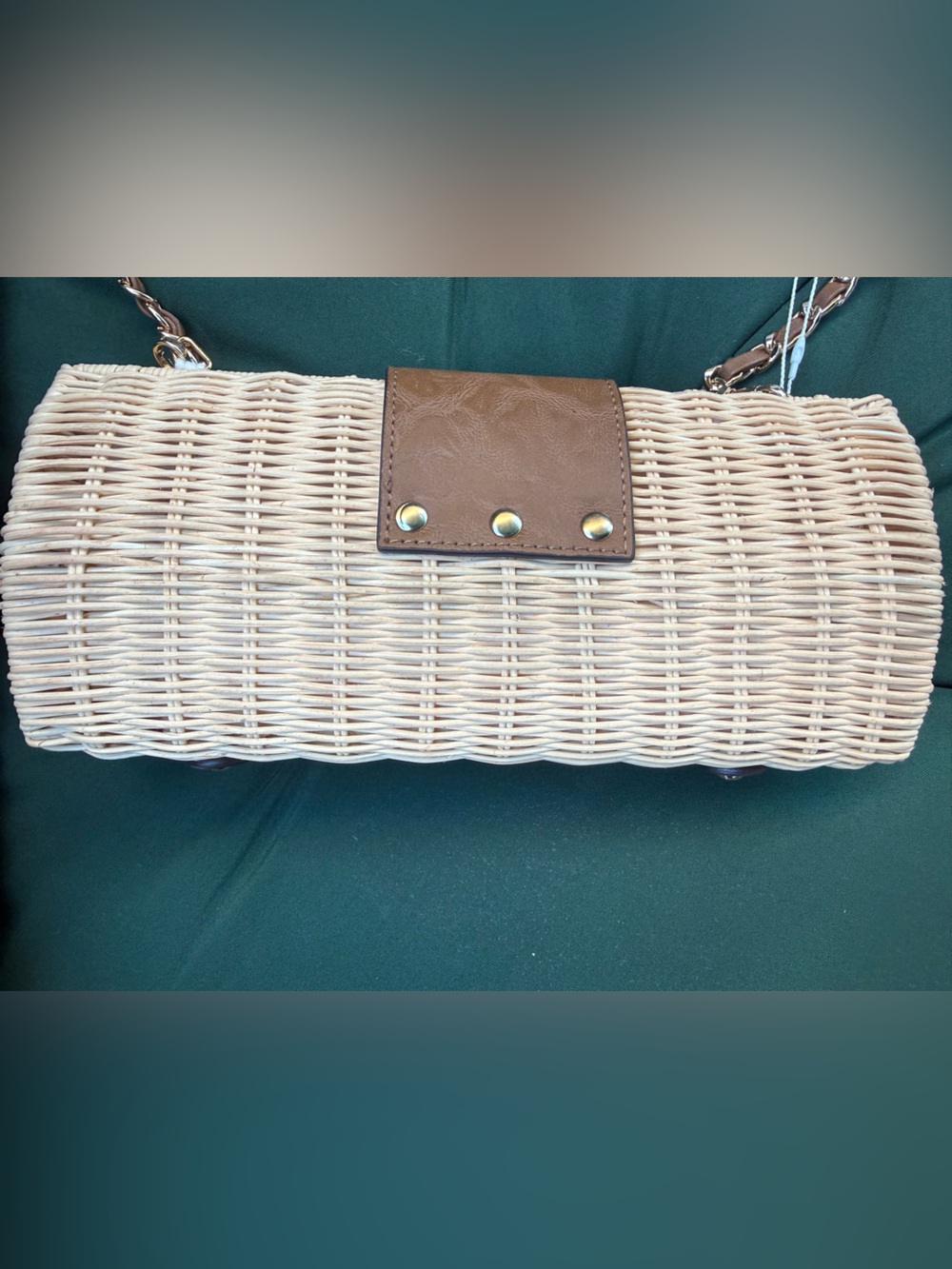 Tommy Bahama Natural/Brown Woven Wicker Clutch with Brown Leather Trim NWT - Picture 5 of 9